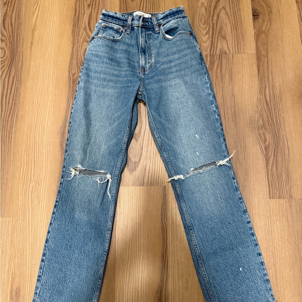 Abercrombie & Fitch Blue Distressed Straight Leg Jeans